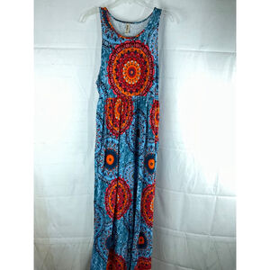 Grecerelle Maxi Dress 2XL Boho Mandala Print Sleeveless Long Blue Orange New